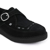 Scarpe platform a punta in camoscio nero con fibbia a monachella