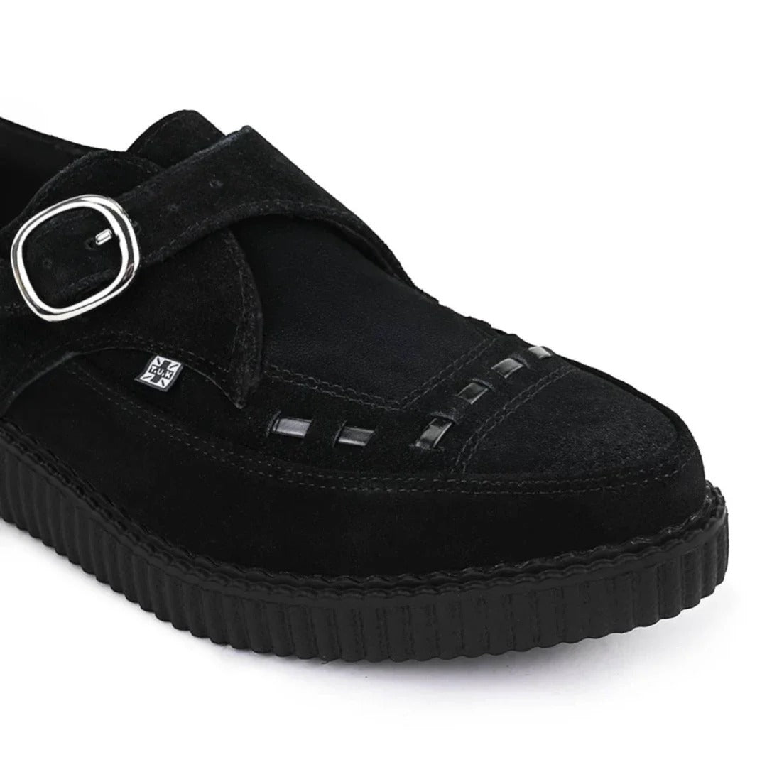 Scarpe platform a punta in camoscio nero con fibbia a monachella