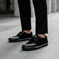 Scarpe da ginnastica a punta Creeper, scarpe con plateau in camoscio bianco e nero