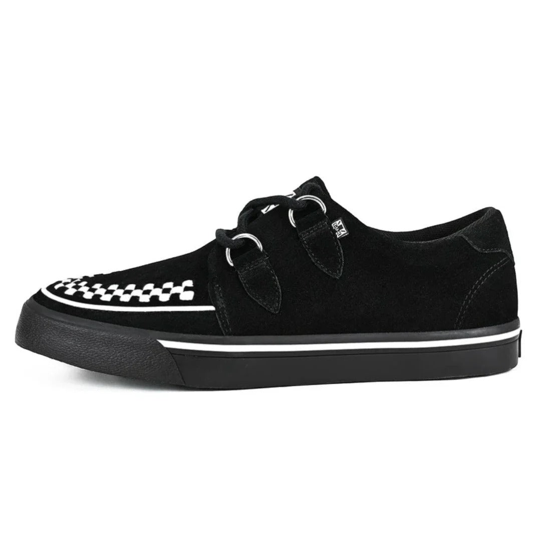 Scarpe da ginnastica a punta Creeper, scarpe con plateau in camoscio bianco e nero