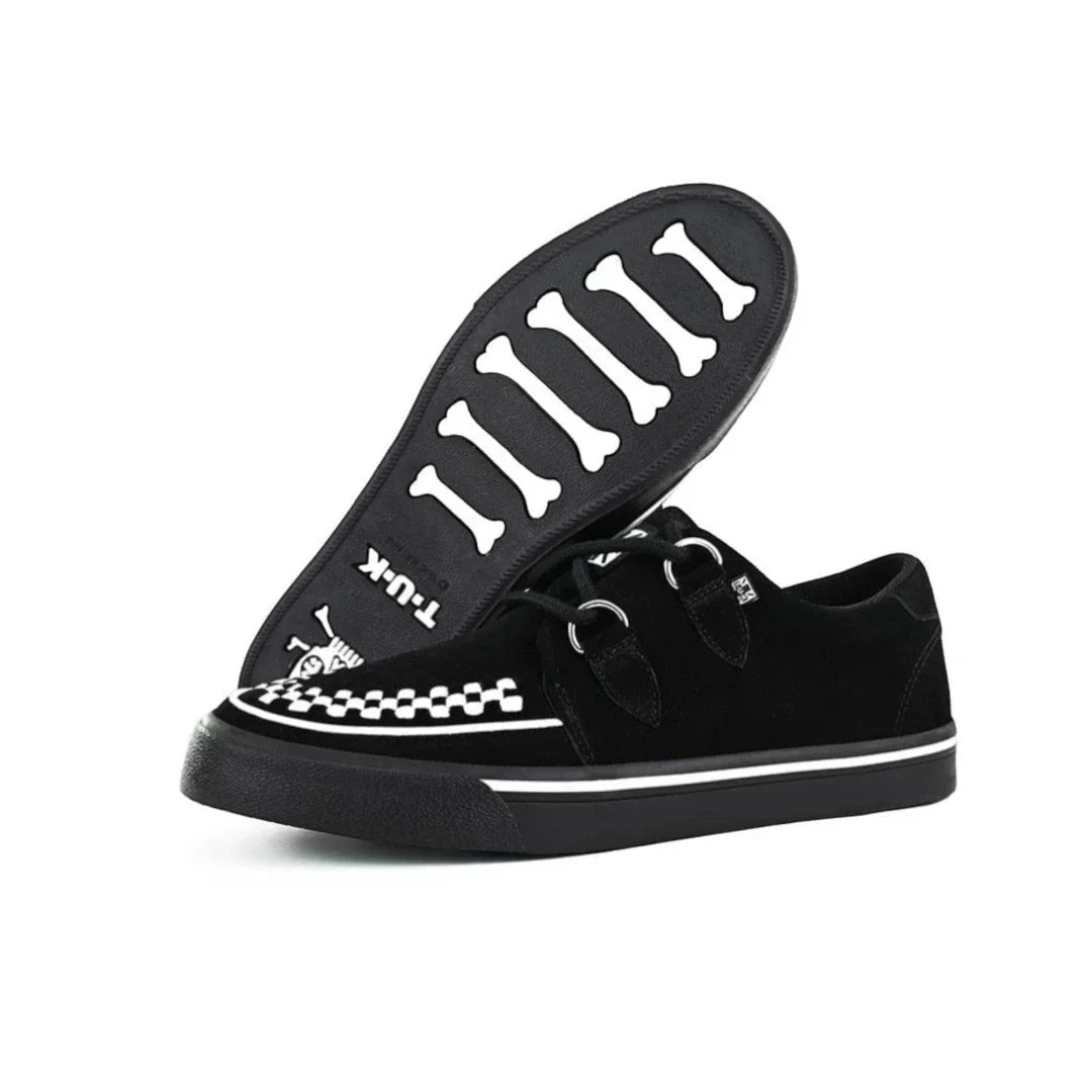 Scarpe da ginnastica a punta Creeper, scarpe con plateau in camoscio bianco e nero