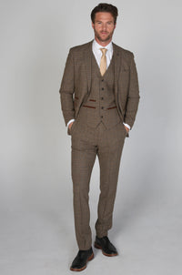 Abito da uomo in tweed a quadri, 3 pezzi - Marrone
