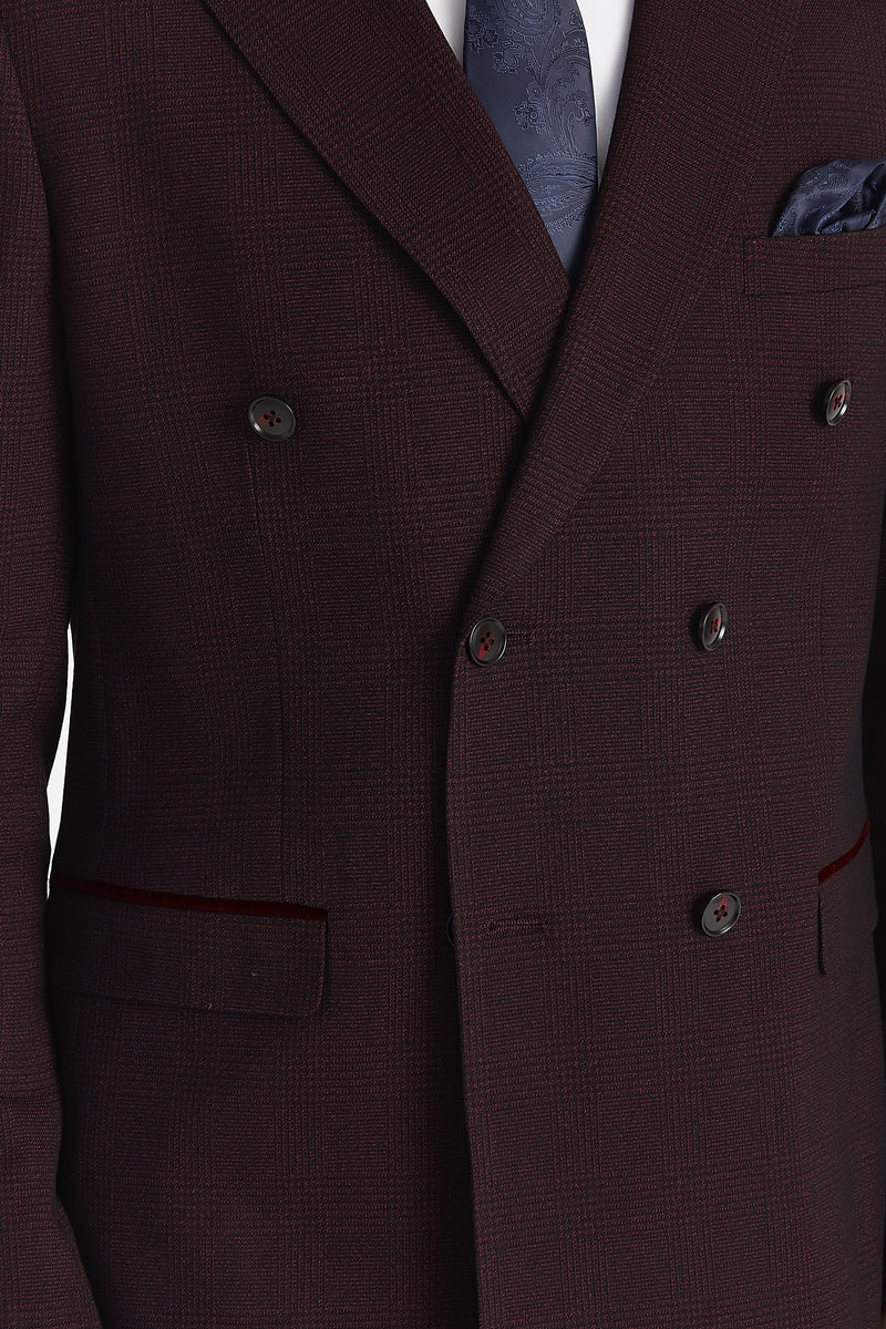 Regent - Blazer doppiopetto a quadri color bordeaux da uomo