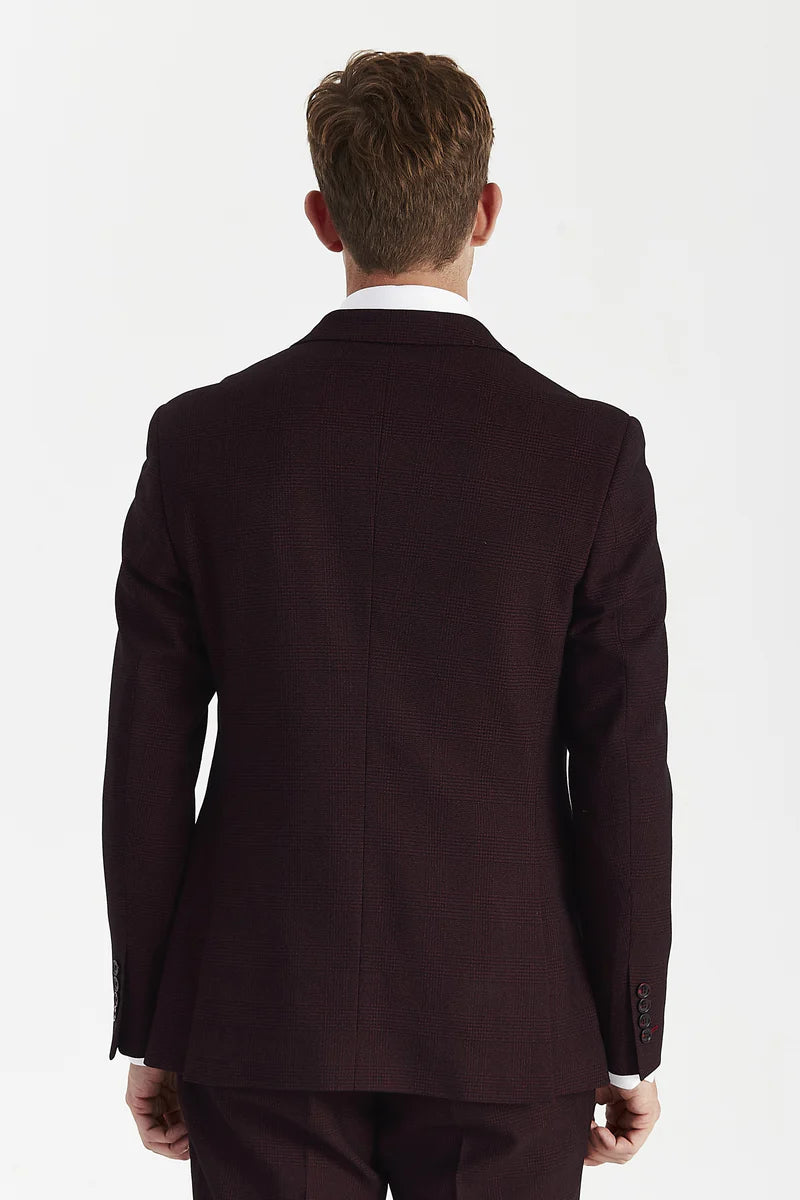 Regent - Blazer doppiopetto a quadri color bordeaux da uomo