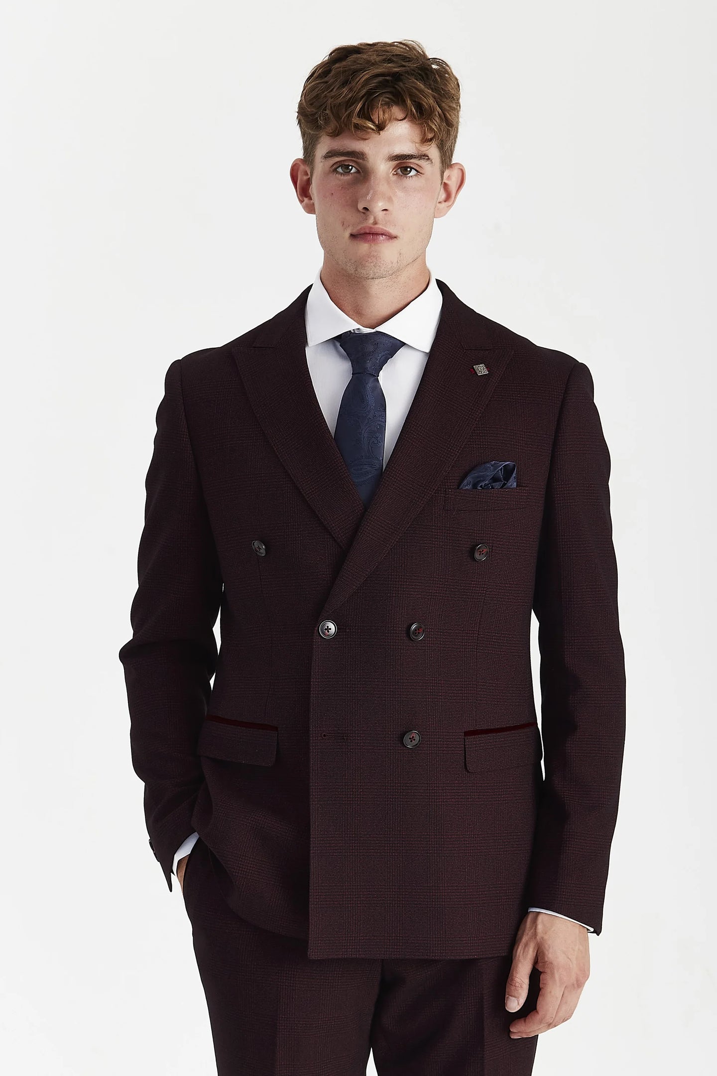 Regent - Blazer doppiopetto a quadri color bordeaux da uomo