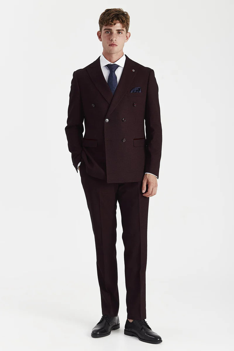 Regent - Blazer doppiopetto a quadri color bordeaux da uomo