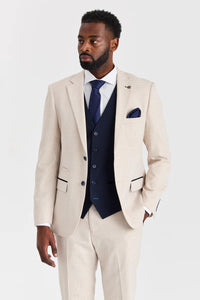 Abito a quadri color crema Regent con gilet a contrasto blu navy Regent.