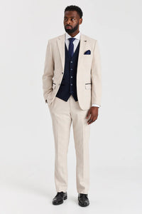 Abito a quadri color crema Regent con gilet a contrasto blu navy Regent.