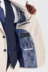 Abito a quadri color crema Regent con gilet a contrasto blu navy Regent.