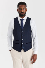 Abito a quadri color crema Regent con gilet a contrasto blu navy Regent.