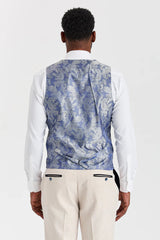 Abito a quadri color crema Regent con gilet a contrasto blu navy Regent.