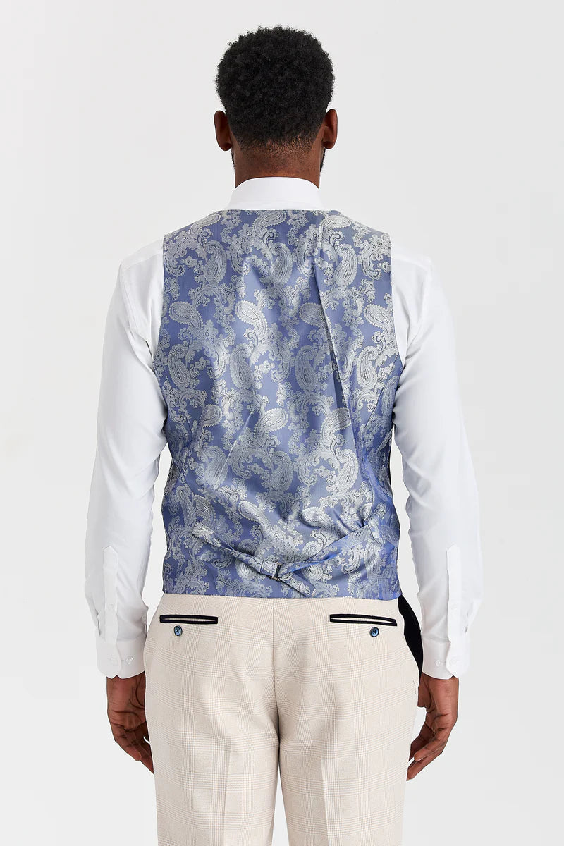 Abito a quadri color crema Regent con gilet a contrasto blu navy Regent.
