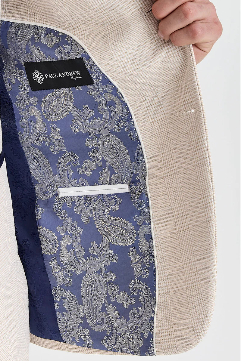 Regent - Blazer a quadri color crema in stile matrimonio per uomo