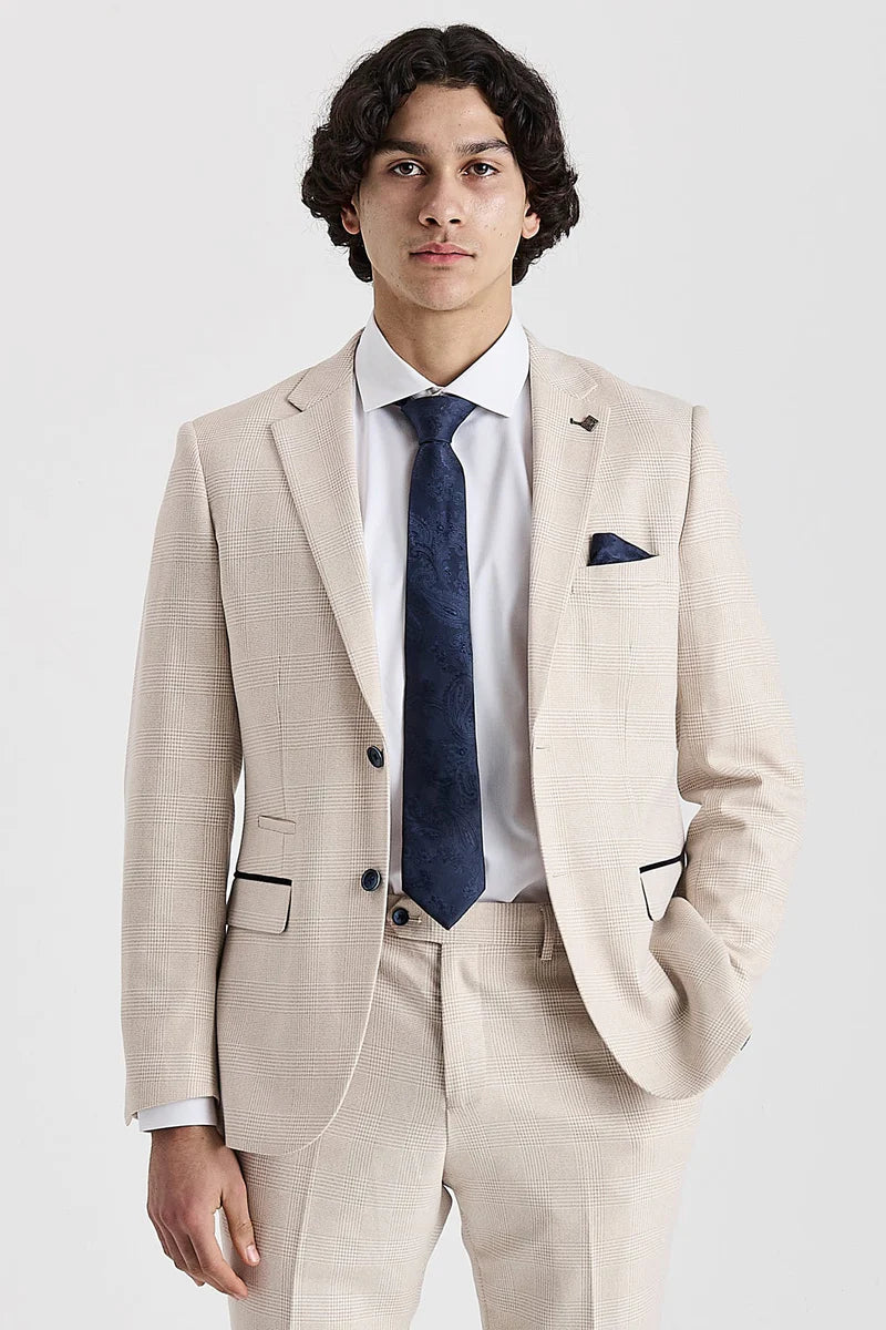 Regent - Blazer a quadri color crema in stile matrimonio per uomo