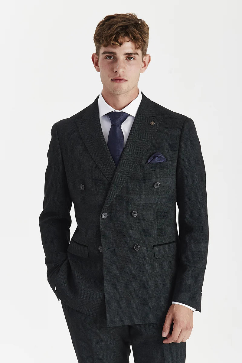 Regent - Blazer doppiopetto a quadri verdi da uomo