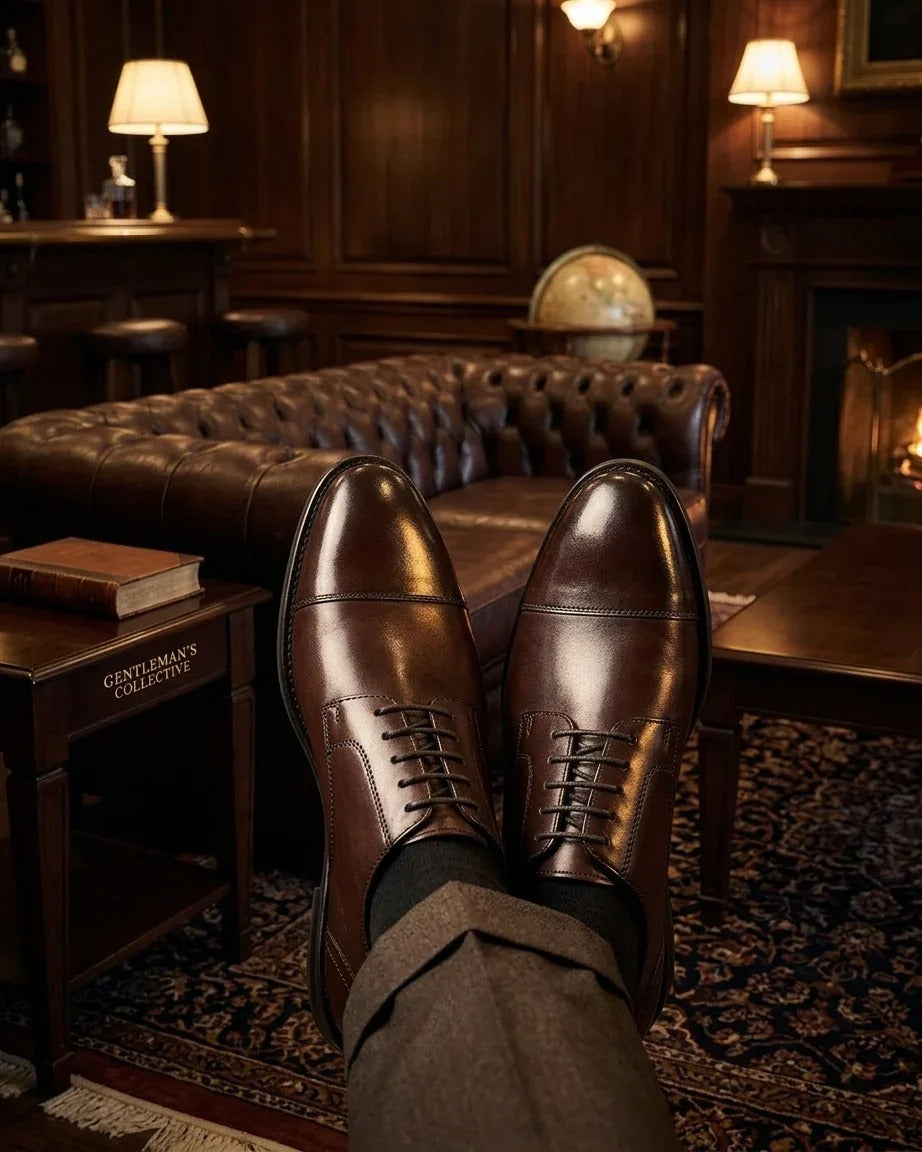 Regent - Scarpe Derby da uomo in pelle marrone scuro lucida