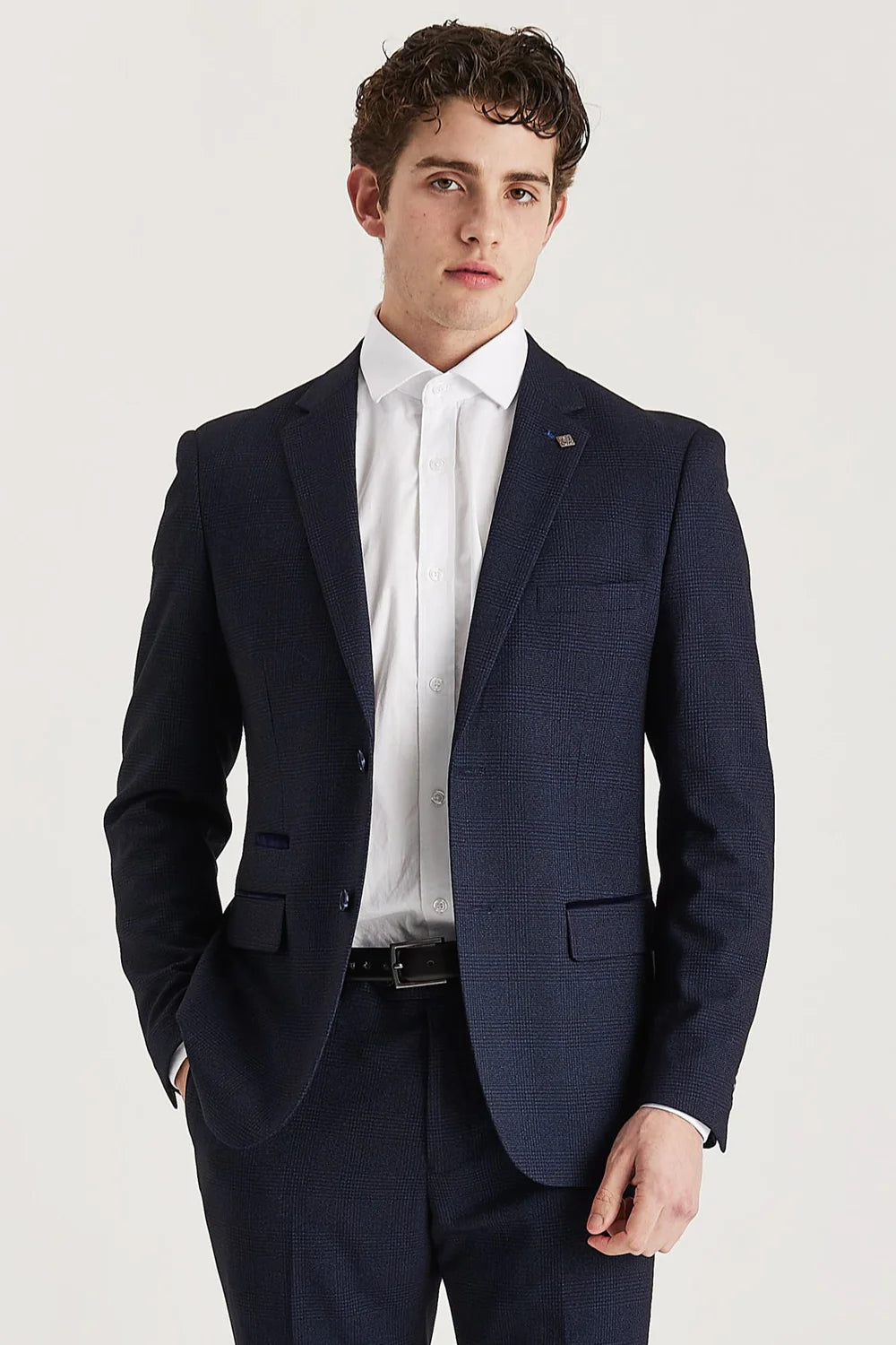 Regent - Blazer da uomo su misura a quadri blu navy