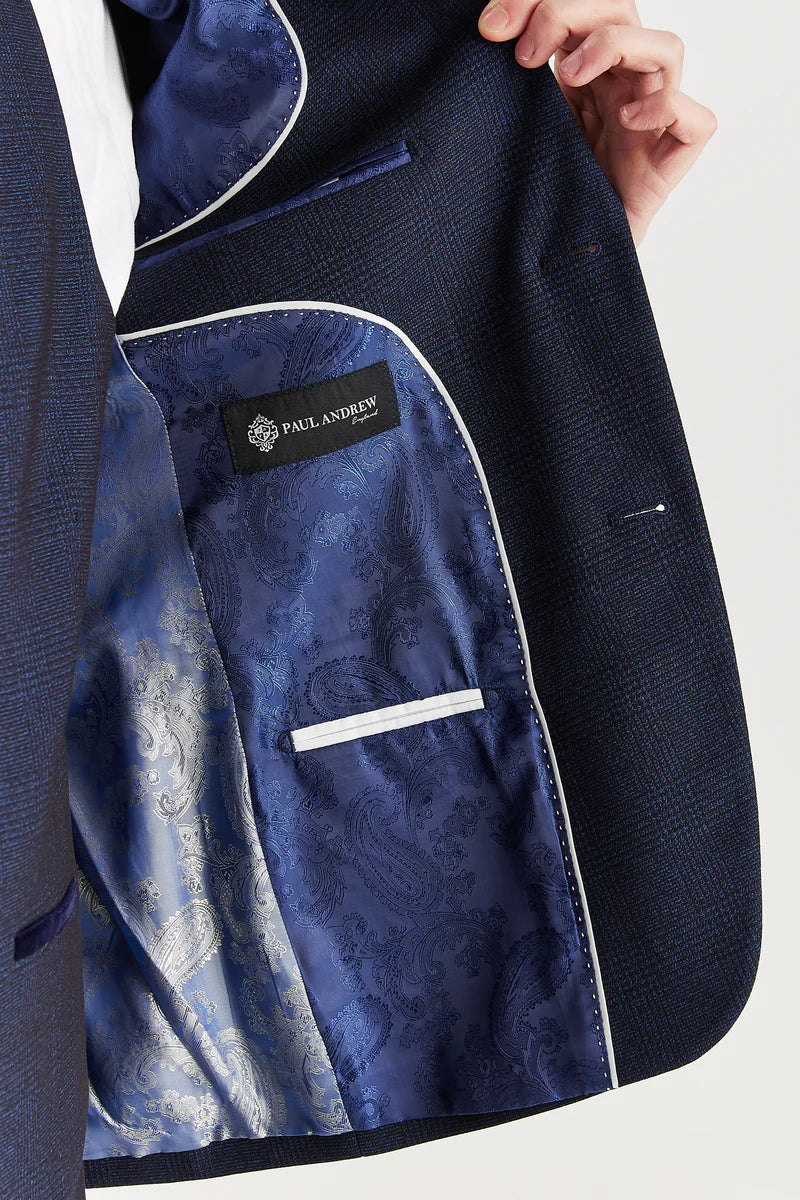 Regent - Blazer da uomo su misura a quadri blu navy