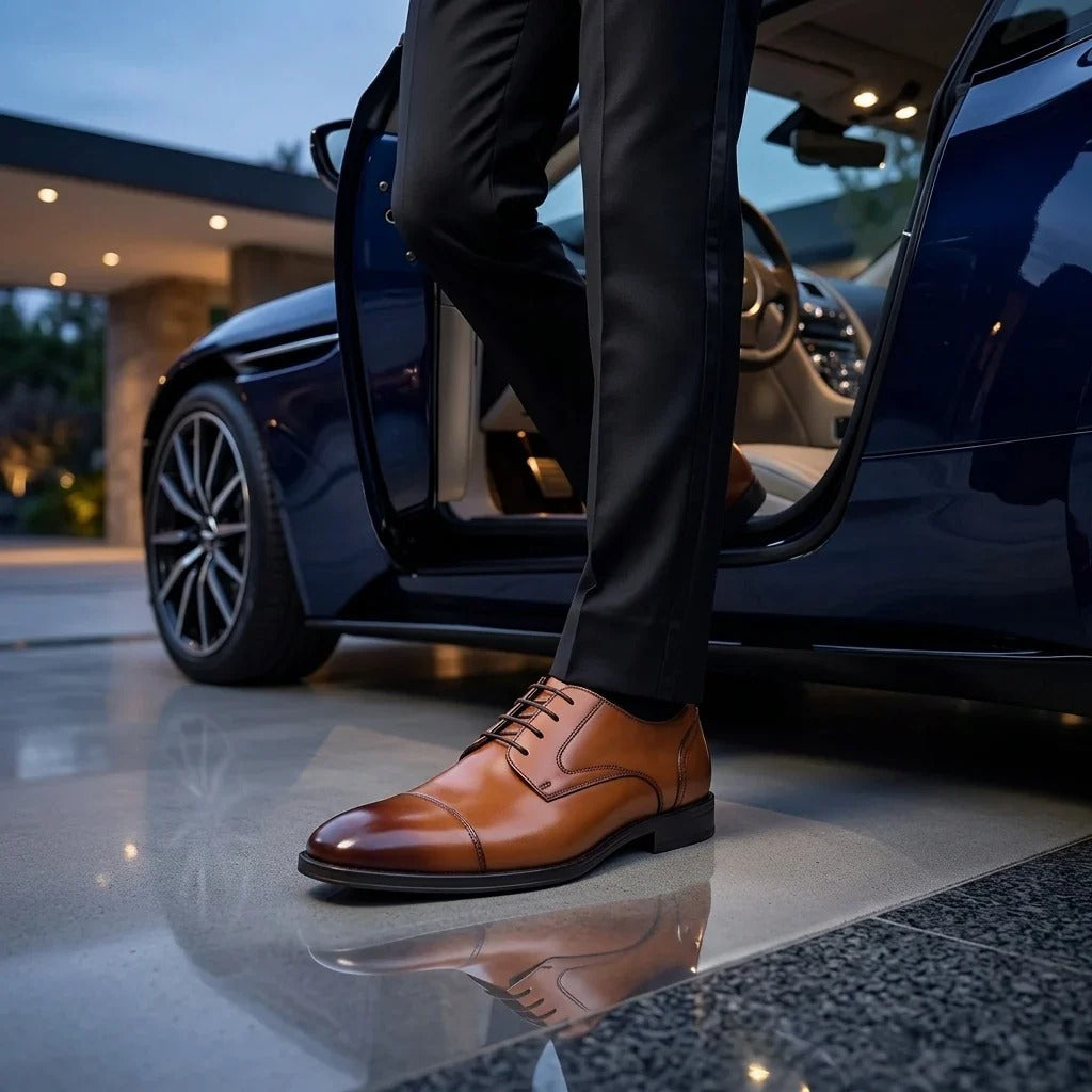 Regent - Scarpe Derby da uomo in pelle marrone chiaro lucida