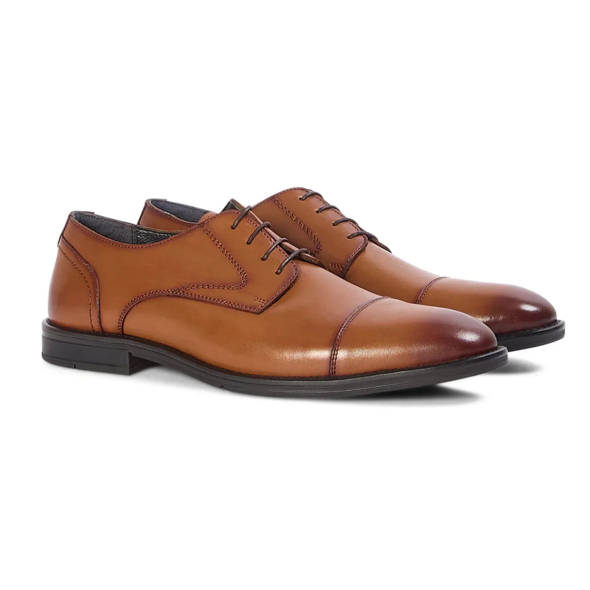 Regent - Scarpe Derby da uomo in pelle marrone chiaro lucida