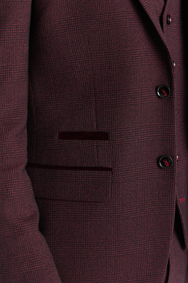 Regent - Blazer sartoriale a quadri color vino da uomo