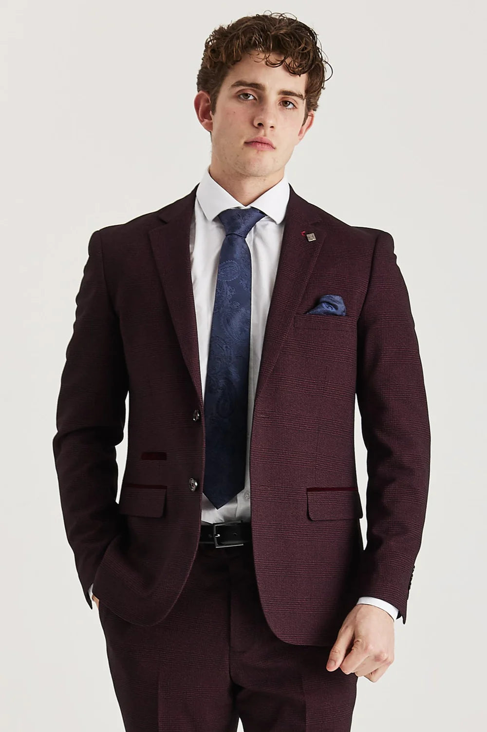Regent - Blazer sartoriale a quadri color vino da uomo