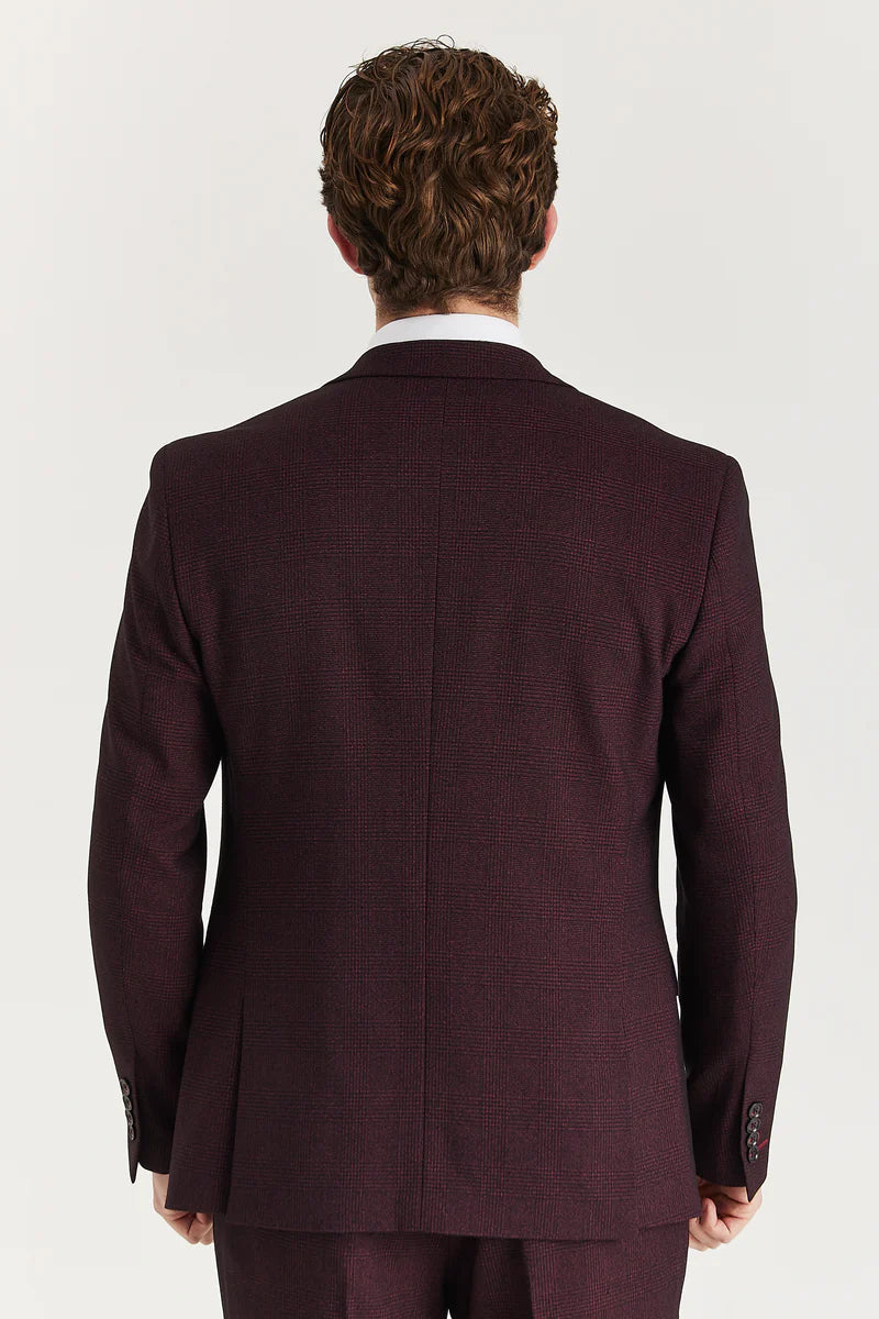 Regent - Blazer sartoriale a quadri color vino da uomo