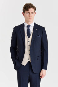 Abito a quadri blu navy Regent con gilet color crema Regent a contrasto
