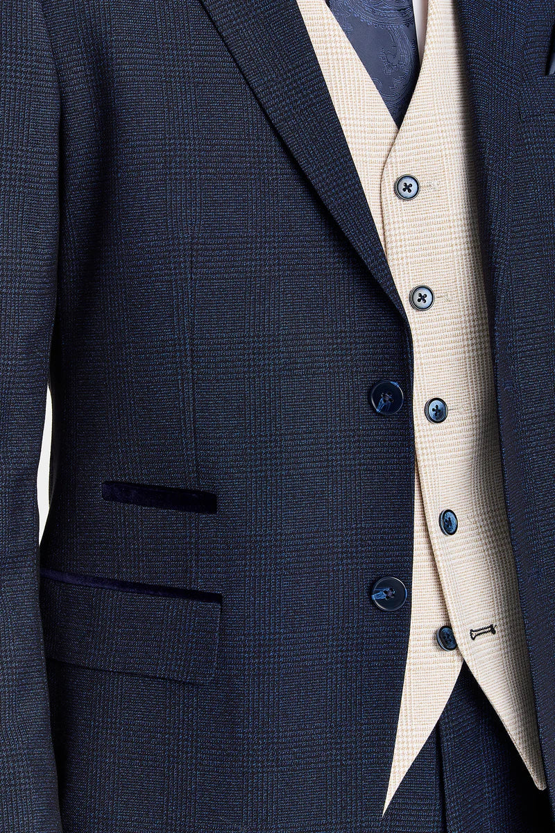 Abito a quadri blu navy Regent con gilet color crema Regent a contrasto