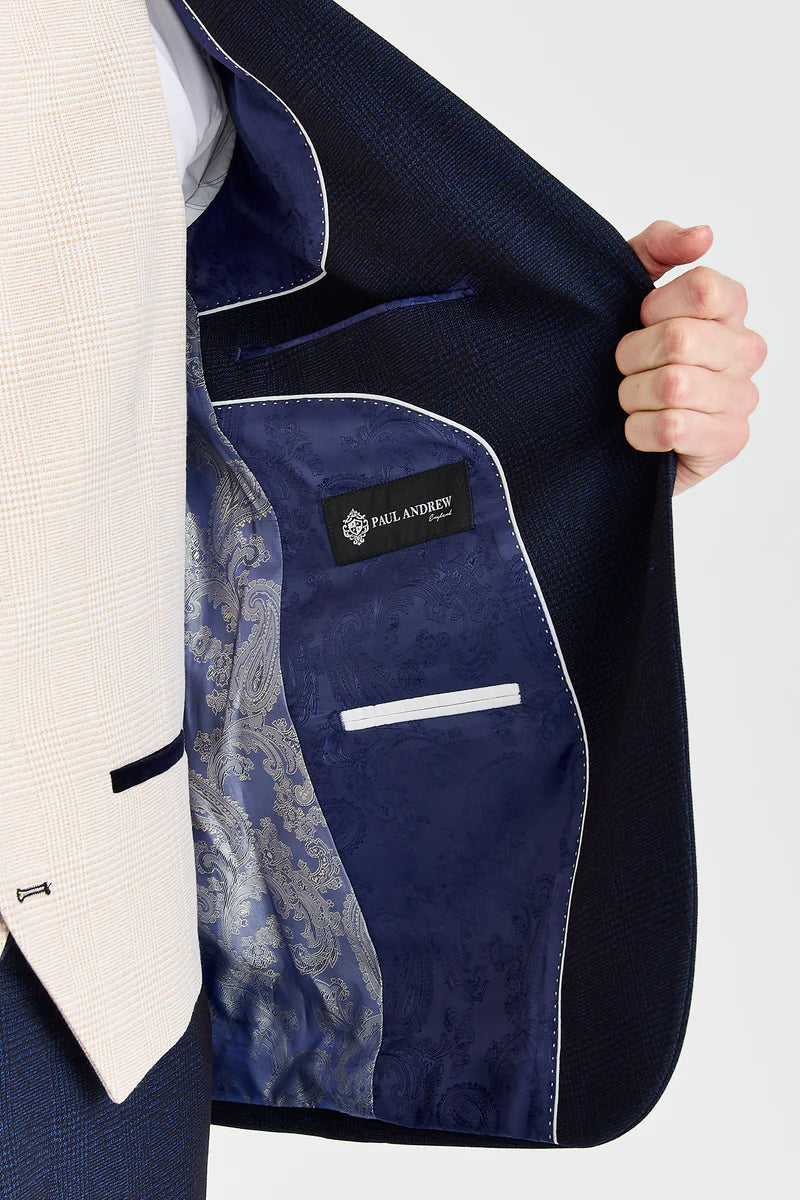 Abito a quadri blu navy Regent con gilet color crema Regent a contrasto