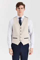 Abito a quadri blu navy Regent con gilet color crema Regent a contrasto