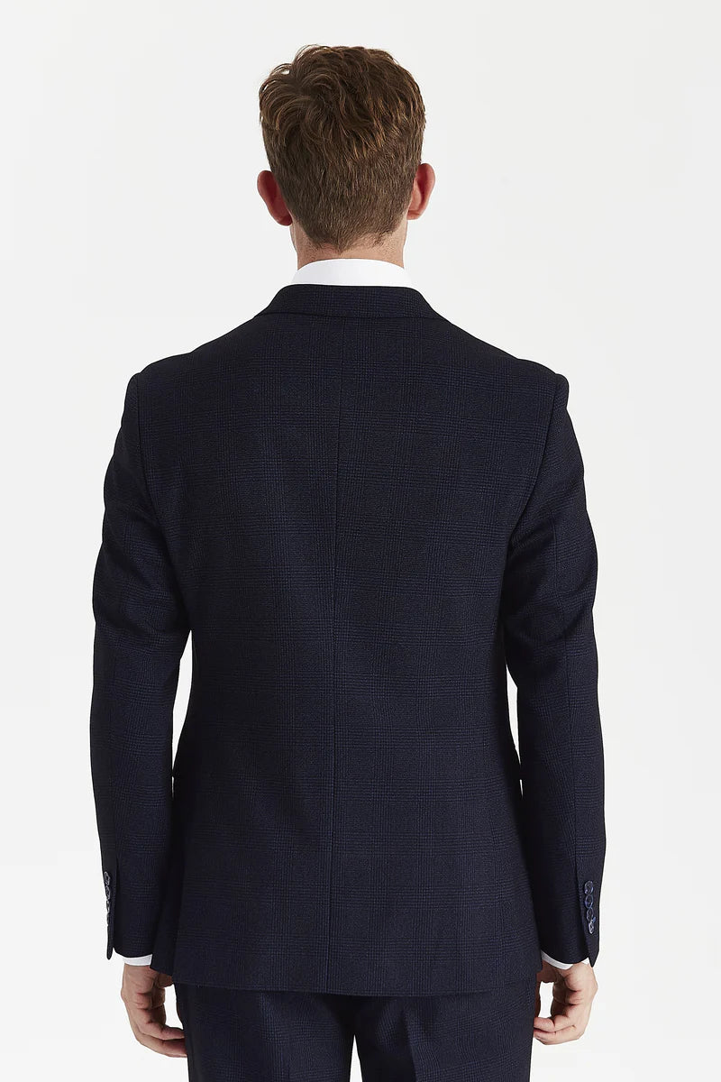 Regent - Blazer doppiopetto a quadri blu navy da uomo