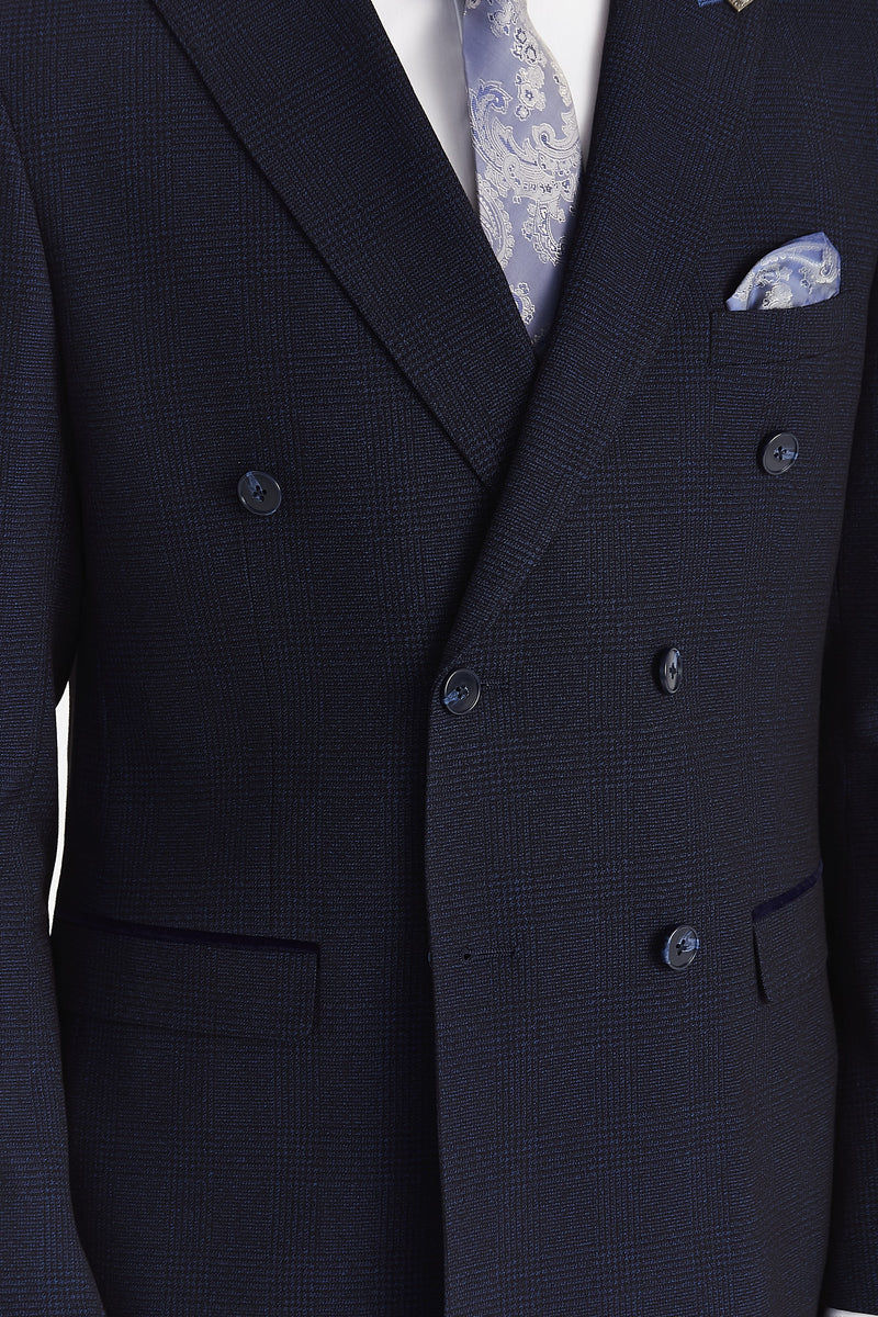 Regent - Blazer doppiopetto a quadri blu navy da uomo