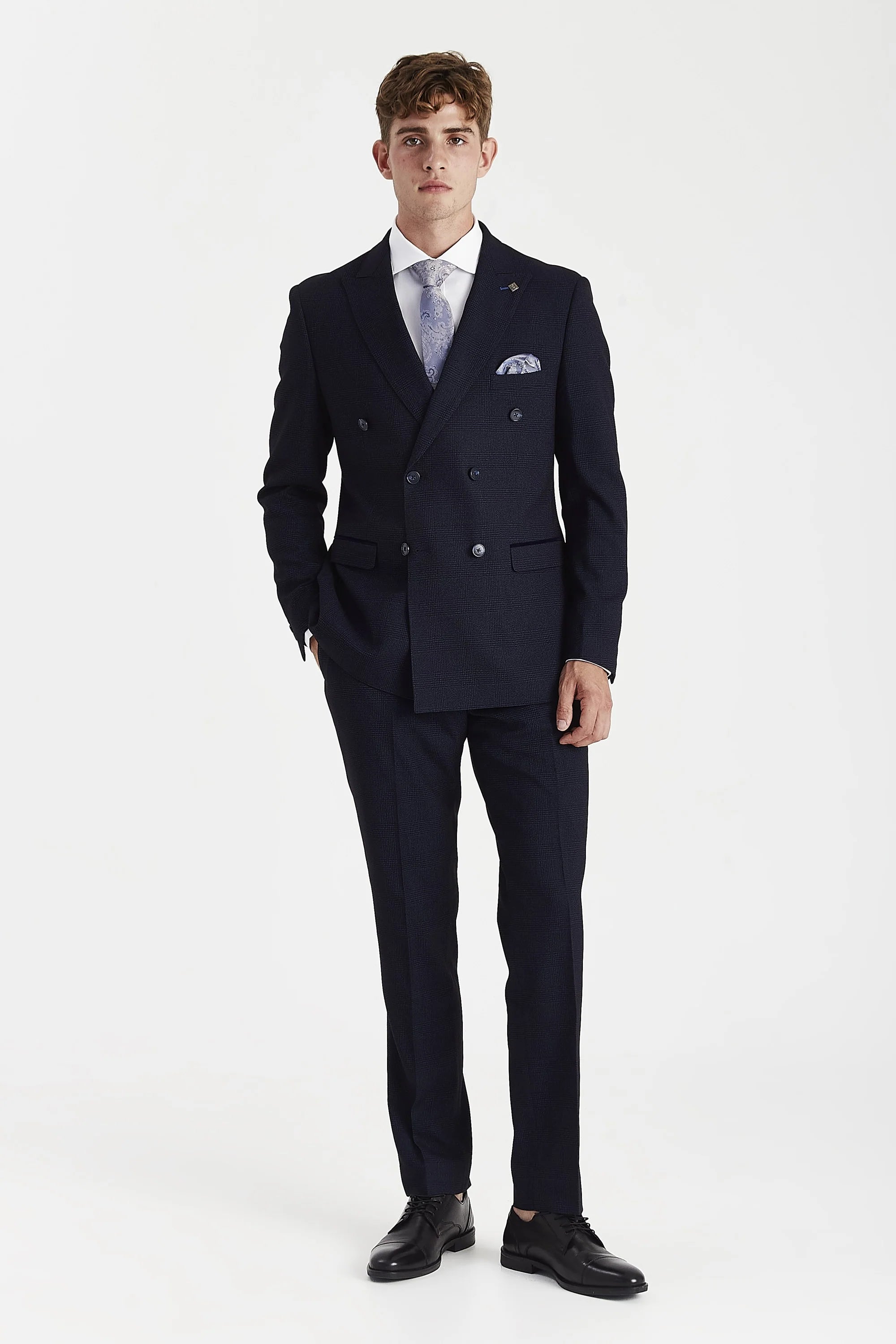 Regent - Blazer doppiopetto a quadri blu navy da uomo