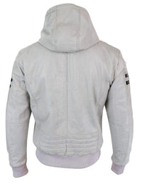 Men's Real Leather Bomber Jacket with Hood-White