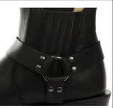 Unisex Real Leather Biker Ankle Boots Rock Punk Grinders Buckle Cowboy Riding