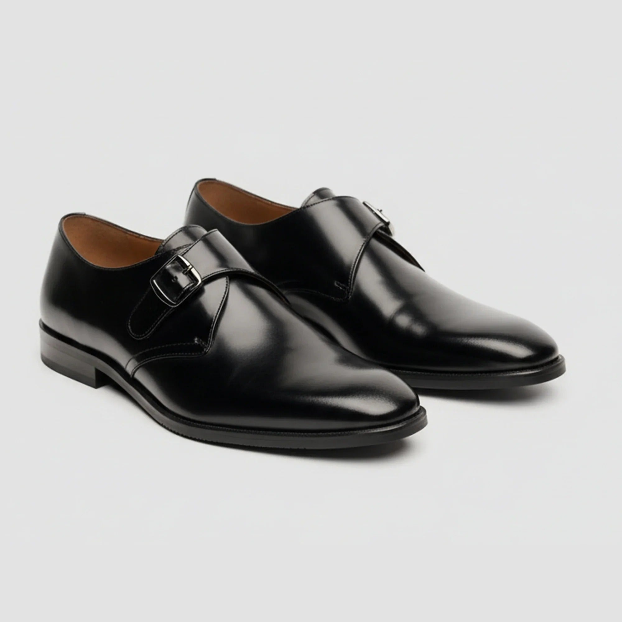 Romero - Scarpe da uomo nere con fibbia singola e finitura lucida
