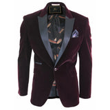 Rosa - Men's Soft Velvet Black Burgundy 1 Button Dinner Jacket Tuxedo Blazer Fit