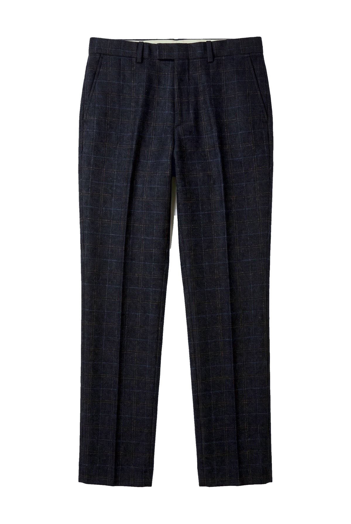 Ryan - Pantaloni da uomo in tweed blu navy a quadri