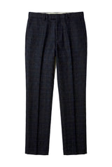 Ryan - Pantaloni da uomo in tweed blu navy a quadri