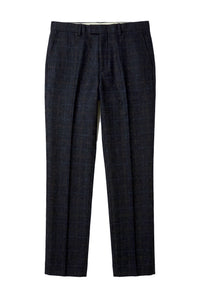 Ryan - Pantaloni da uomo in tweed blu navy a quadri
