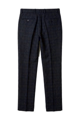 Ryan - Pantaloni da uomo in tweed blu navy a quadri