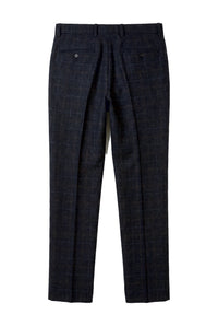 Ryan - Pantaloni da uomo in tweed blu navy a quadri