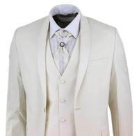 Mens 4 Piece Shawl Lapel Suit - Cream