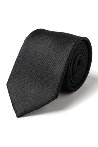 Set regalo con cravatta nera testurizzata in raso di seta, fazzoletto da taschino, gemelli, cravatta in raso opaco