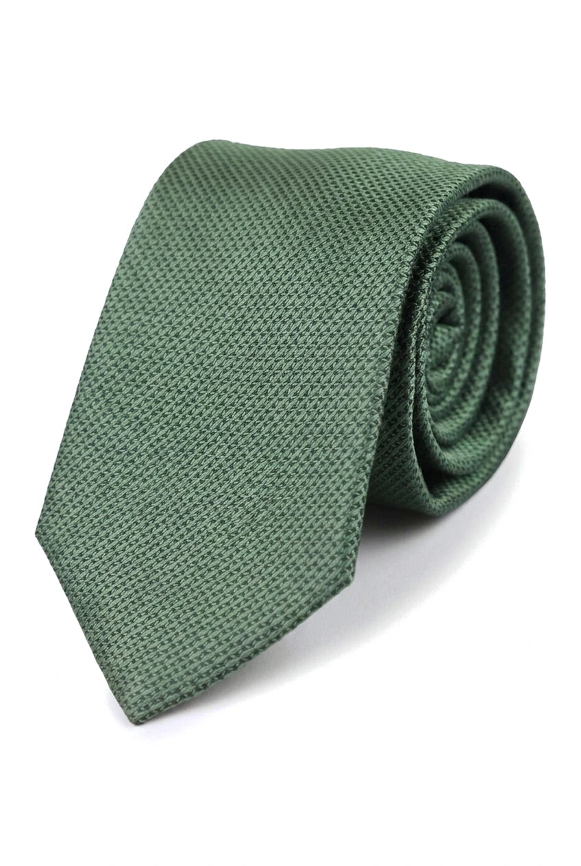 Set regalo cravatta verde testurizzata in raso di seta con fazzoletto da taschino e gemelli, cravatta in raso opaco