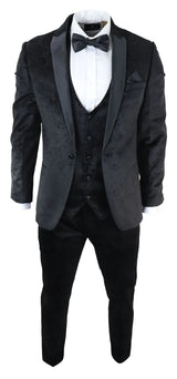 Mens Marc Darcy Velvet Paisley Black Fit 3 Piece Suit Tuxedo Dinner Jacket Wedding