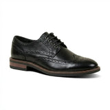 Stokes - Scarpe stringate brogue da uomo in pelle nera con punta a coda di rondine