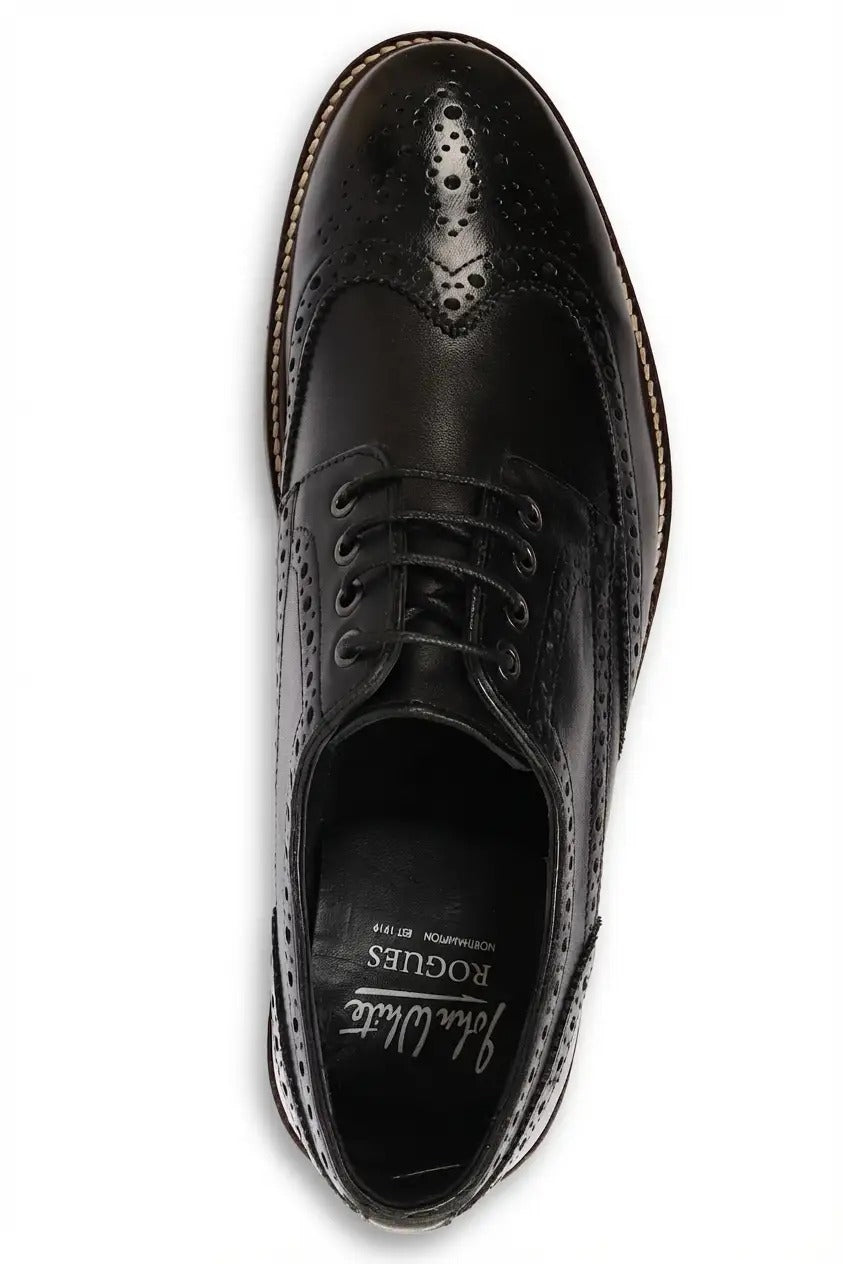 Stokes - Scarpe stringate brogue da uomo in pelle nera con punta a coda di rondine
