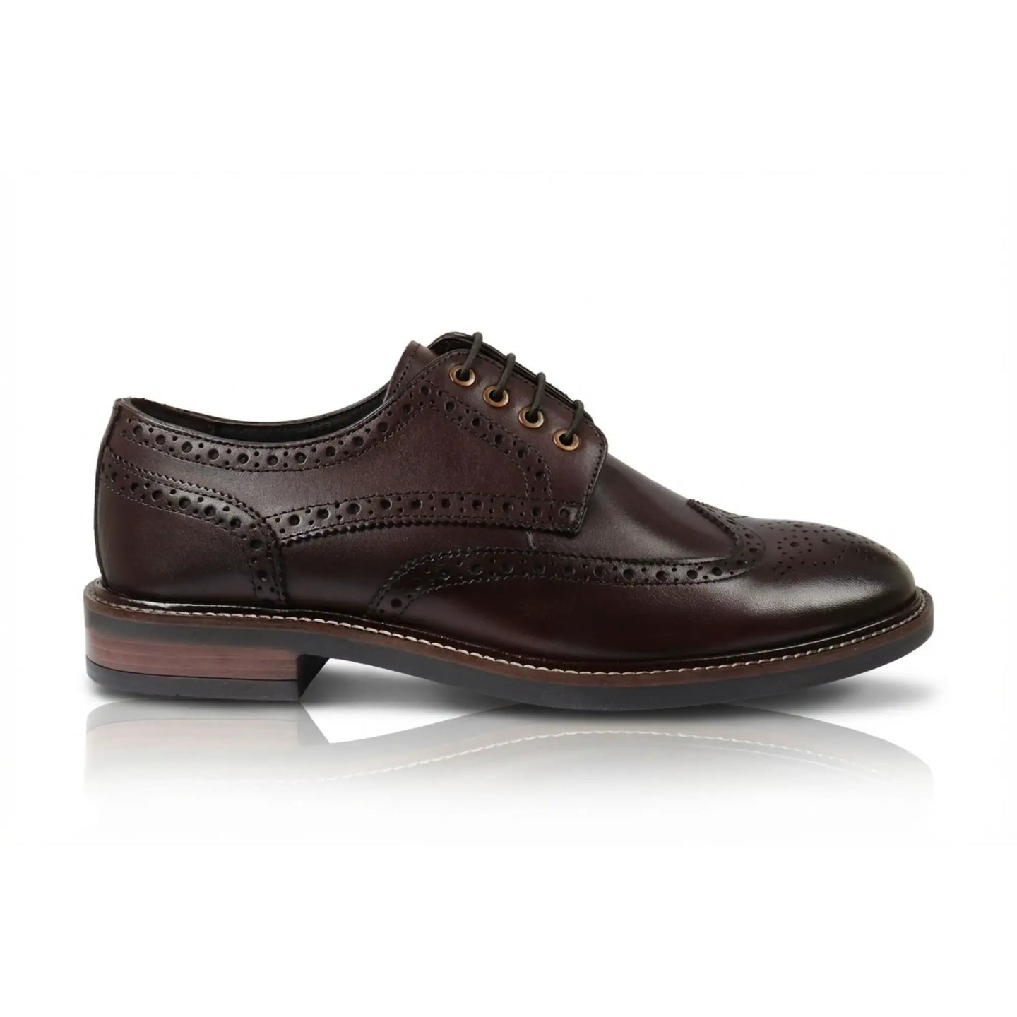 Stokes - Scarpe stringate brogue da uomo in pelle marrone con punta a coda di rondine